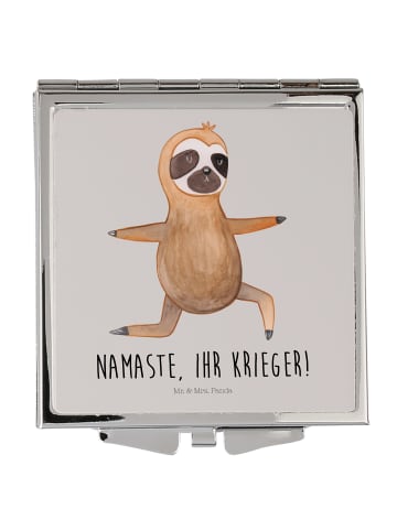 Mr. & Mrs. Panda Handspiegel Faultier Yoga mit Spruch in Grau Pastell