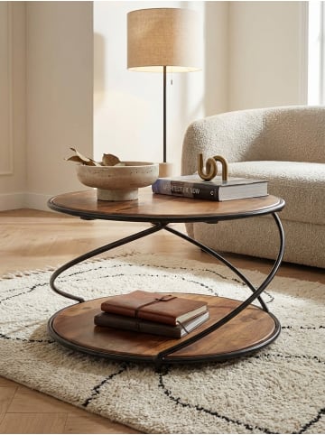 KADIMA DESIGN Couchtisch 58x58x35 cm Massivholz / Metall Sofatisch Rund