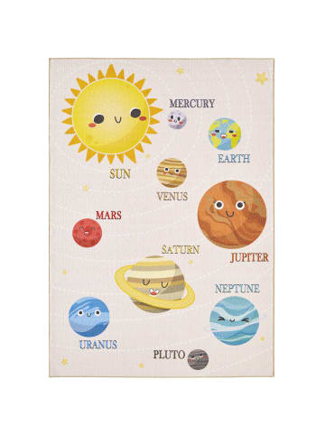 KADIMA DESIGN Kinderteppich Waschbar Planeten TRAUN Strapazierfähig OEKO-TEX