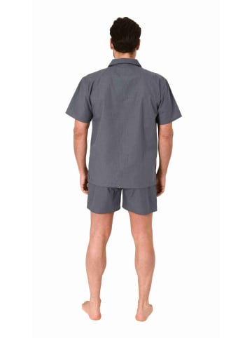 NORMANN kurzarm Schlafanzug Shorty Pyjama gewebt zum Knöpfen - 80175 in grau
