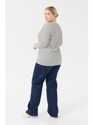 KAFFE curve Langarm-Shirt KCemma Loose fit in Chalk/Black Deep Stripe
