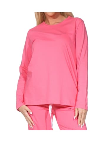 NORMANN Schlafanzug langarm Oberteil Pyjama Shirt Top in pink