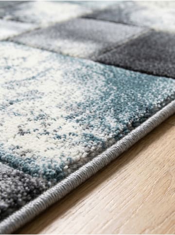 KADIMA DESIGN Teppich Kurzflor Waschbar Karo LATEMAR Strapazierfähig OEKO-TEX in Blau