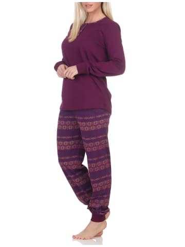NORMANN Langarm Schlafanzug Pyjama Bündchen Ethnolook - 87071 in beere