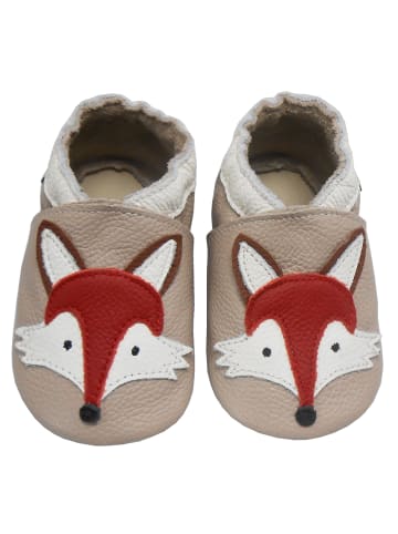 Bemesu Helles Rosa Baby Leder Krabbelschuhe, mit rutschfester Sohle – Fuchs-Muster