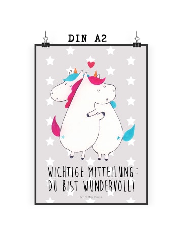 Mr. & Mrs. Panda Bild Einhorn Mitteilung mit Spruch in Grau Pastell