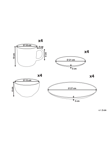 Beliani 16-tlg Tafelservice NUTMEG in Braun/Weiß