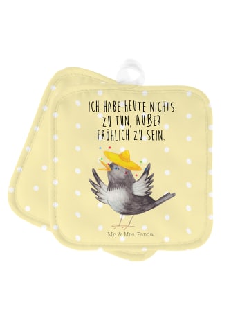 Mr. & Mrs. Panda Topflappen Rabe Sombrero mit Spruch in Gelb Pastell