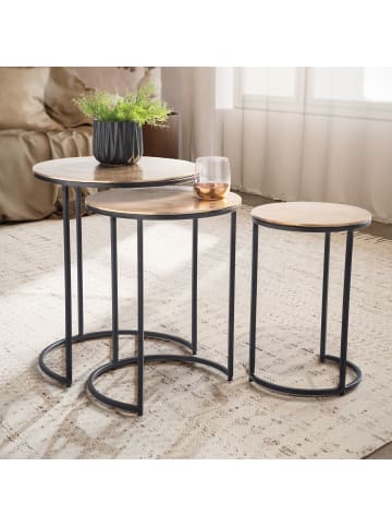 KADIMA DESIGN Eleganter Satztisch Metall Rund, 3er Set, Aluminium Gold/Schwarz
