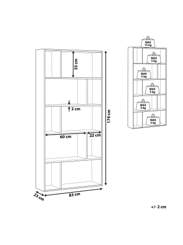 Beliani Bücherregal ORILLA in Weiß - (W) 83 x (H) 174 x (L) 23 cm