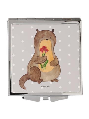 Mr. & Mrs. Panda Schminkspiegel Otter Blumenstrauß ohne Spruch in Grau Pastell
