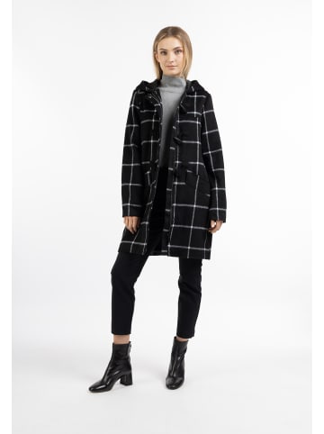 DreiMaster Damen Dufflecoat Aus Wollgemisch in Kariert Schwarz Weiss