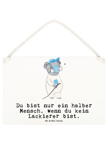 Mr. & Mrs. Panda Schild Lackierer Herz mit Spruch in Weiß