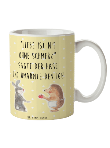 Mr. & Mrs. Panda Tasse Hase Igel mit Spruch in Gelb Pastell