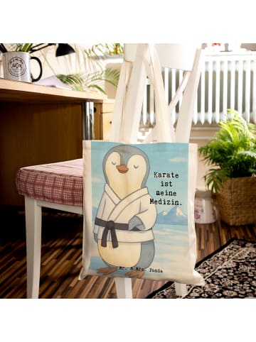 Mr. & Mrs. Panda Shopping Tasche Pinguin Karate Design mit Spruch in Weiß