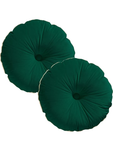 Erwin Müller Nicky-Velours, Samt Kissen rund 2er-Pack, gefüllt Manchester in tanne