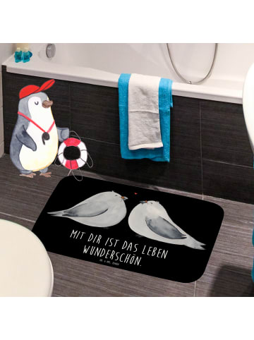 Mr. & Mrs. Panda Duschvorleger Turteltauben Liebe mit Spruch in Schwarz