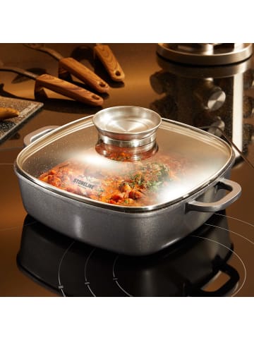 Stoneline Servierpfanne Eckig | mit Deckel in Grau