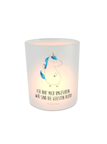 Mr. & Mrs. Panda Windlicht Einhorn Mann mit Spruch in Transparent