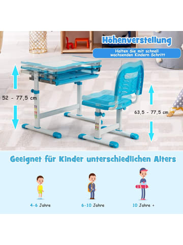 COSTWAY Schreibtisch mit Stuhl in Blau