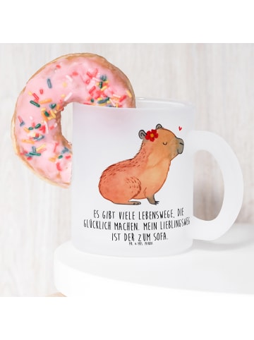 Mr. & Mrs. Panda Teeglas Capybara Blume mit Spruch in Transparent