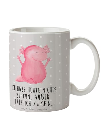 Mr. & Mrs. Panda Keramtiktasse Axolotl Hurra mit Spruch in Grau Pastell