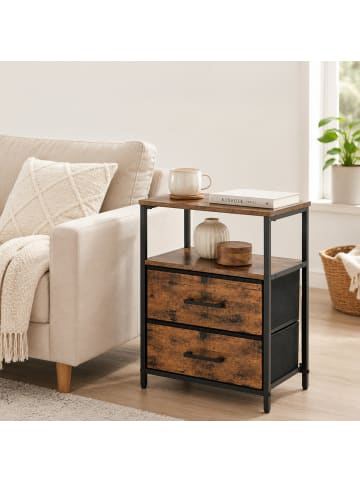 relaxdays 2 x Nachttisch in Braun/ Schwarz - (B)38 x (H)61 x (T)28 cm