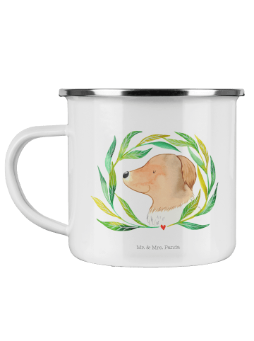 Mr. & Mrs. Panda Camping Emaille Tasse Hund Blumen ohne Spruch in Weiß