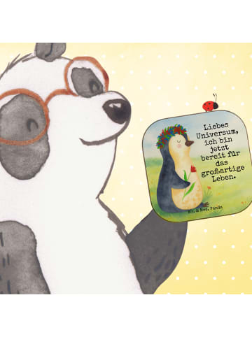 Mr. & Mrs. Panda Bierdeckel Pinguin Blumen Design mit Spruch in Weiß