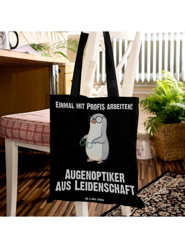 Mr. & Mrs. Panda Jutetasche Augenoptiker Leidenschaft mit Spruch in Schwarz
