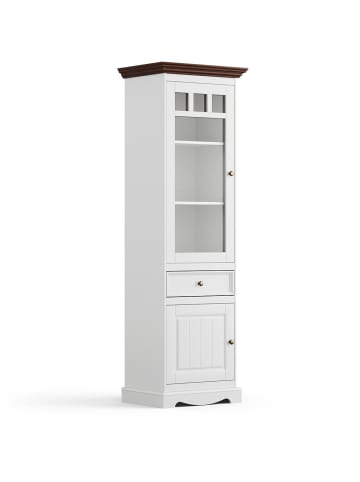 Feldmann-Wohnen Vitrine Belluno Elegante weiß  lackiert / gebeizt Nussbaum 59,5 / 44 / 190cm
