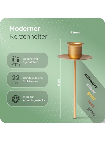 Novaliv 12x Kerzenhalter Metall Stabkerzen Gold Kerzeneinsatz Tafelkerzen Kerz in Gold