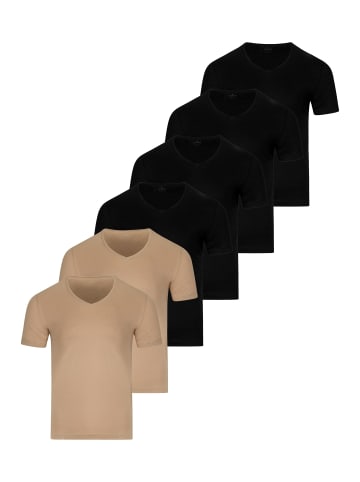 Ragman Unterhemd / Shirt Kurzarm Basic in Schwarz / beige