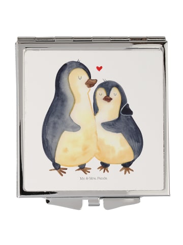 Mr. & Mrs. Panda Handtaschenspiegel quadratisch Pinguin umarmen ... in Weiß