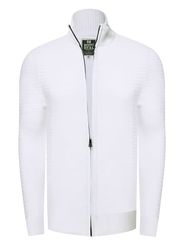 Rusty Neal Feinstrick im Biker-Stile Slim Fit Strick-Jacke in Weiß