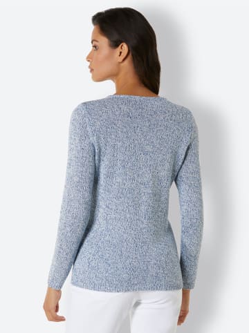 creation L Leinen-Baumwoll-Pullover in jeansblau-mint-meliert