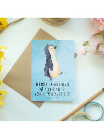 Mr. & Mrs. Panda Klappkarte Pinguin mHerzieren mit Spruch in Eisblau