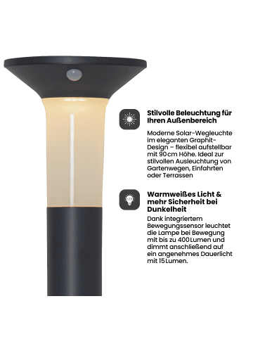 STAR Trading Solar Pollerleuchte Valta 90 cm Graphit – Außenleuchte mit Dämmerungssensor