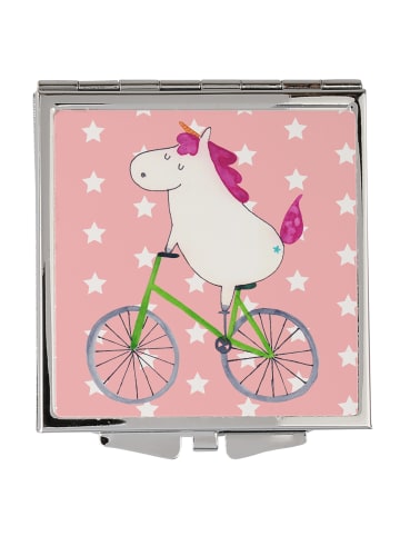 Mr. & Mrs. Panda Kosmetikspiegel Einhorn Radfahrer ohne Spruch in Rot Pastell