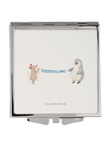 Mr. & Mrs. Panda Handtaschenspiegel quadratisch Maus Pinguin Geb... in Weiß