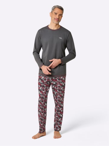 WITT WEIDEN Schlafanzug in anthrazit-dunkelrot-bedruckt