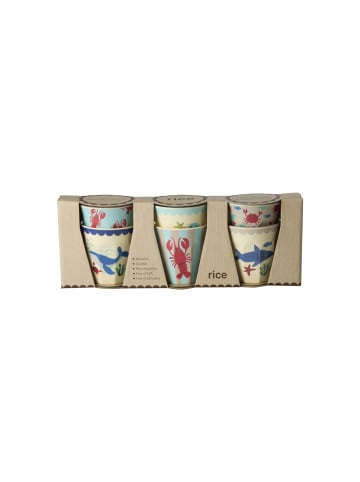 Rice Kleine Melamin Becher Ocean Print - 6er Pack in blau