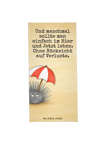 Mr. & Mrs. Panda Saunahandtuch Seeigel Design mit Spruch in Weiß