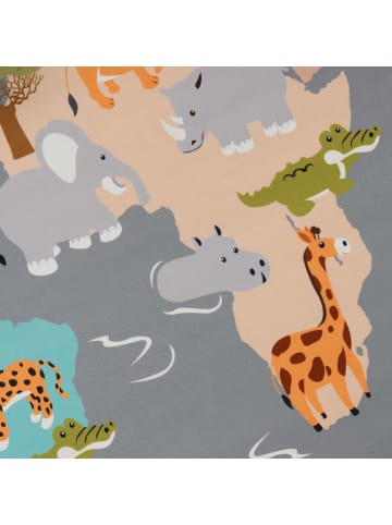 KADIMA DESIGN Kinderteppich waschmaschinenwaschbar Tier‑Weltkarten‑Muster in Grau