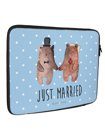 Mr. & Mrs. Panda Laptophülle Bär Heirat mit Spruch in Blau Pastell