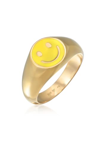 KUZZOI Ring 925 Sterling Silber mit Smiling Face, Siegelring, Smiling Face in Gelb