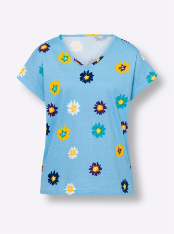 Sieh an! Kurzarmshirt in aqua-weiß-bedruckt