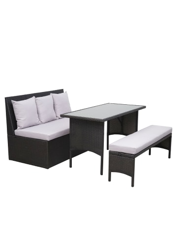 MCW Garnitur G16 mit 2er Sofa Tisch und Bank, Schwarz, Kissen hellgrau