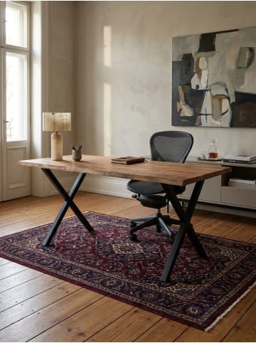 KADIMA DESIGN Schreibtisch Massiv, X-Beine, Baumkante, Großraumbüro