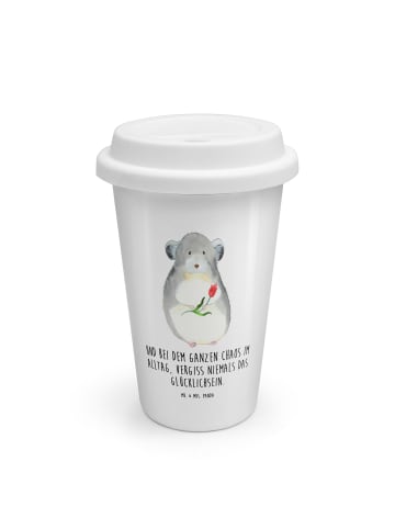 Mr. & Mrs. Panda ToGo Kaffeebecher Chinchilla Blume mit Spruch in Weiß